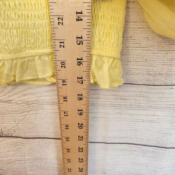 Hyfve yellow M pheasant ruffle bell sleeve cottagecore fairy stretchy crop - Picture 7 of 8